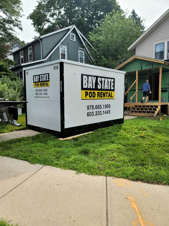 Bay State 12-foot pod on walkway in front of home