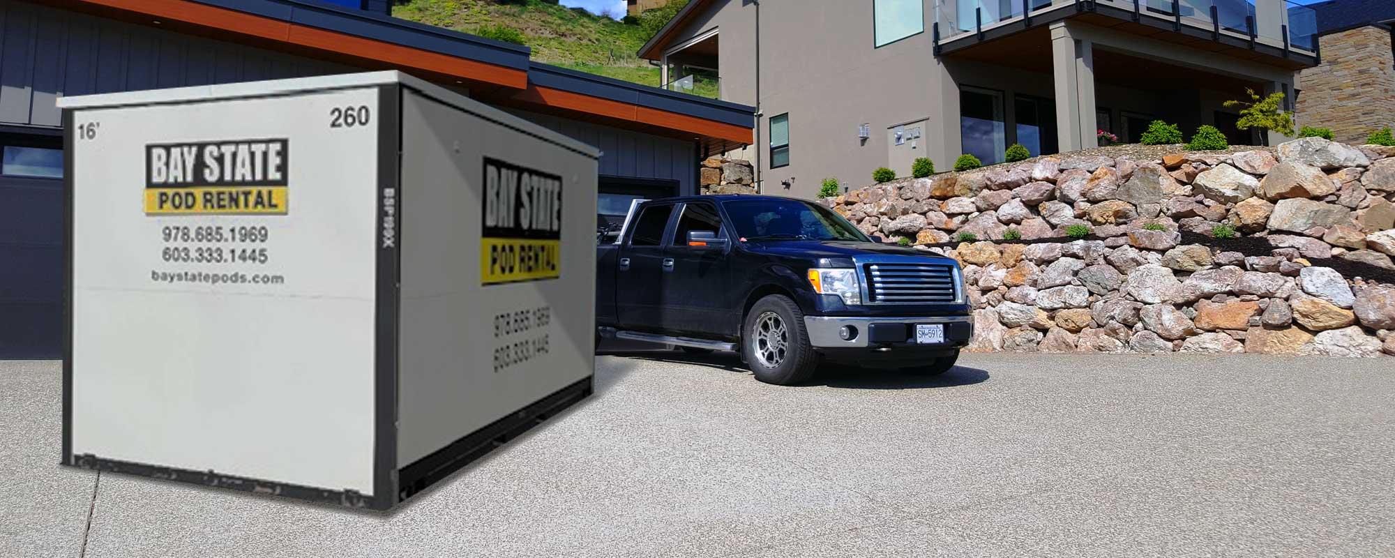 Two rental pods in parking lot